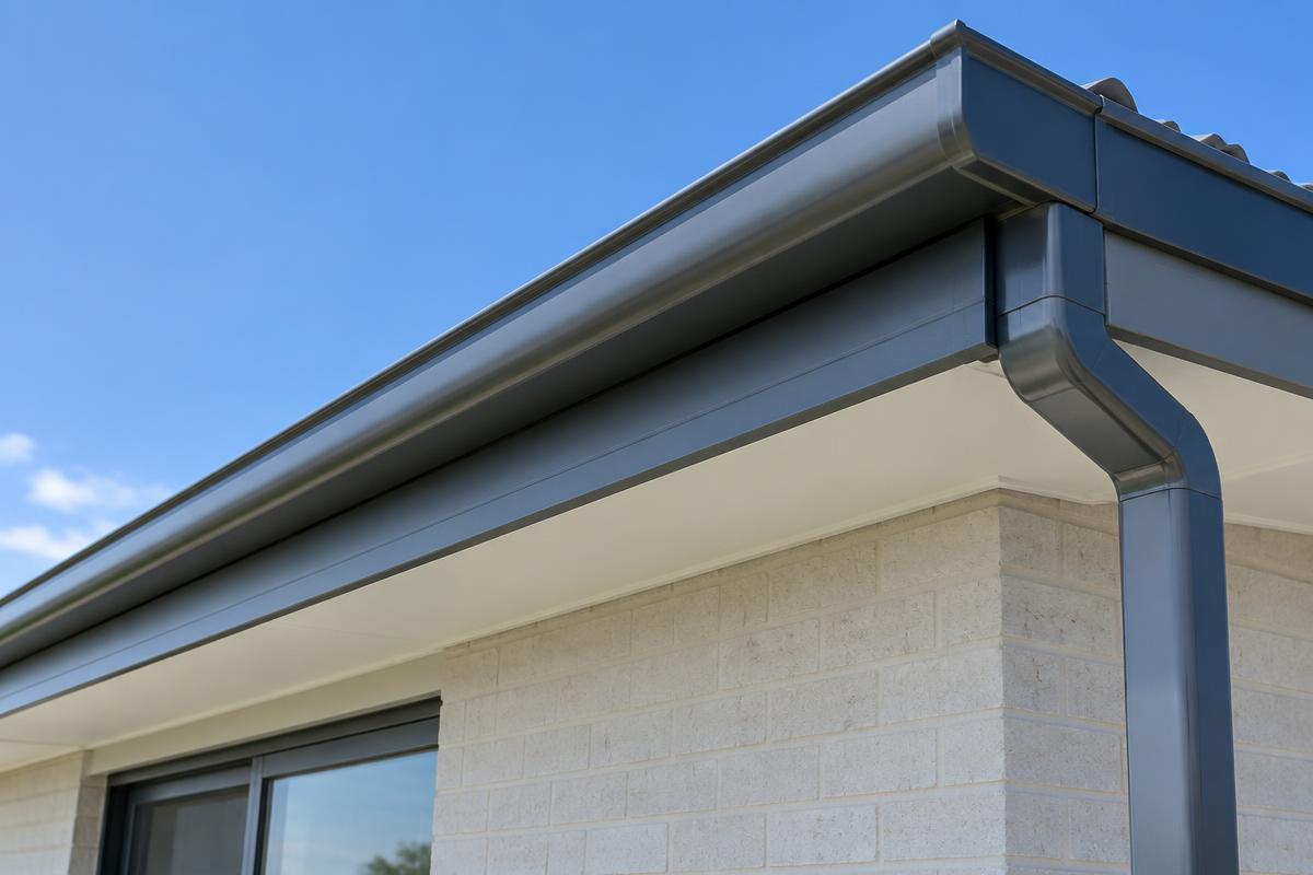New metal guttering, fascia and downpipe on a home